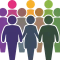 Colorful row of stylized human silhouettes