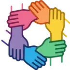 Colorful hands interlocked in unity circle